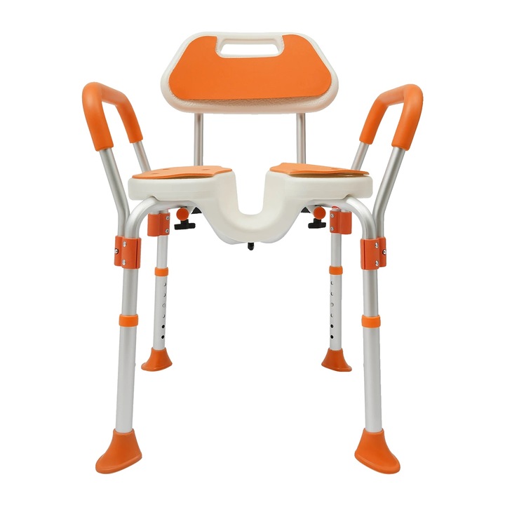 Scaun de dus, design anti-alunecare, inaltime ajustabila, portocalie, 58x53cm, capacitate 125kg