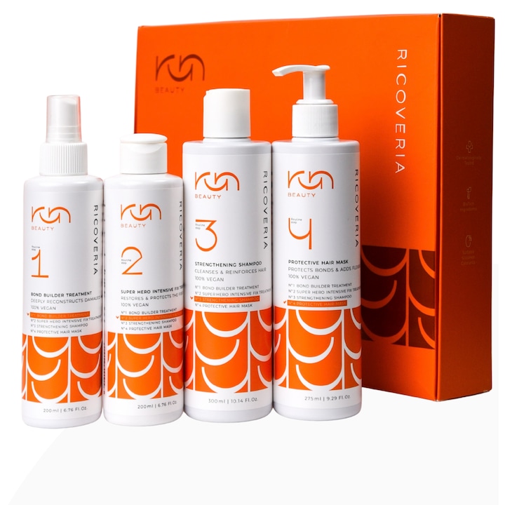 Set de reparare par, Ricoveria, 1x spray reconstructor 200 ml, 1x tratament intensiv 200ml, 1x sampon 300 ml, 1x masca 275ml