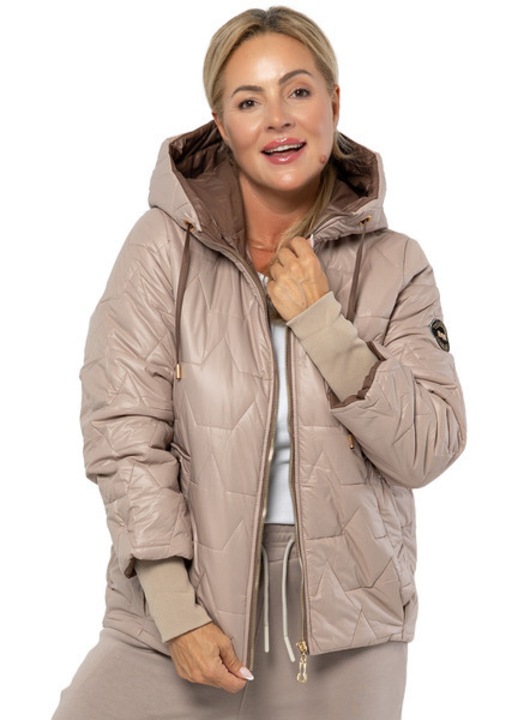 Geaca dama oversize matlasata cu gluga, buzunare cu capse, cu bej, model MILAfqwdqfNO – Agrafka, Bej