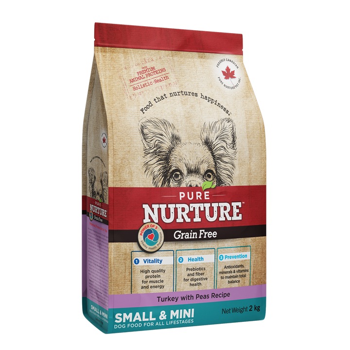 Hrana pentru caini de talie mica si mini Pure Nurture Grainfree, cu mazare si curcan, 2kg