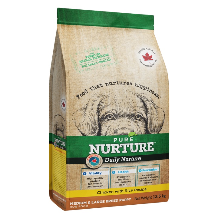 Hrana pentru catei de talie medie si mare Pure Nurture Puppy, cu pui si orez, 12.5kg