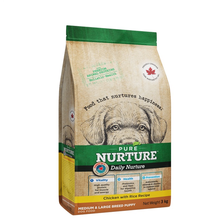 Hrana pentru catei de talie medie si mare Pure Nurture Puppy, cu pui si orez, 3kg