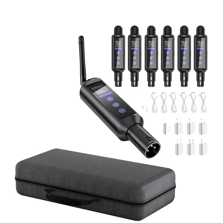 Transmitator DMX wireless, baterie incorporata, control tactil, EU Plug, 12x3cm, 13.6x3cm, 34.5x6.7x8.5cm