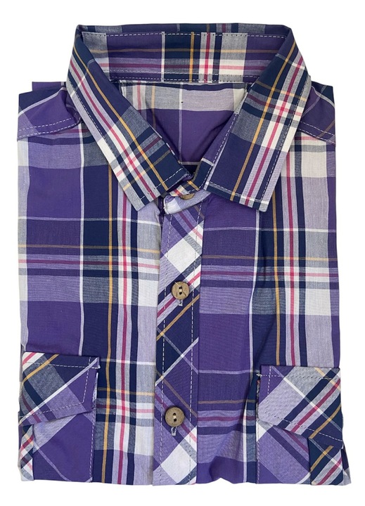 Férfi ing, lila kockás, rövid ujjú, pamut-poliészter, méret, Mályvaszín