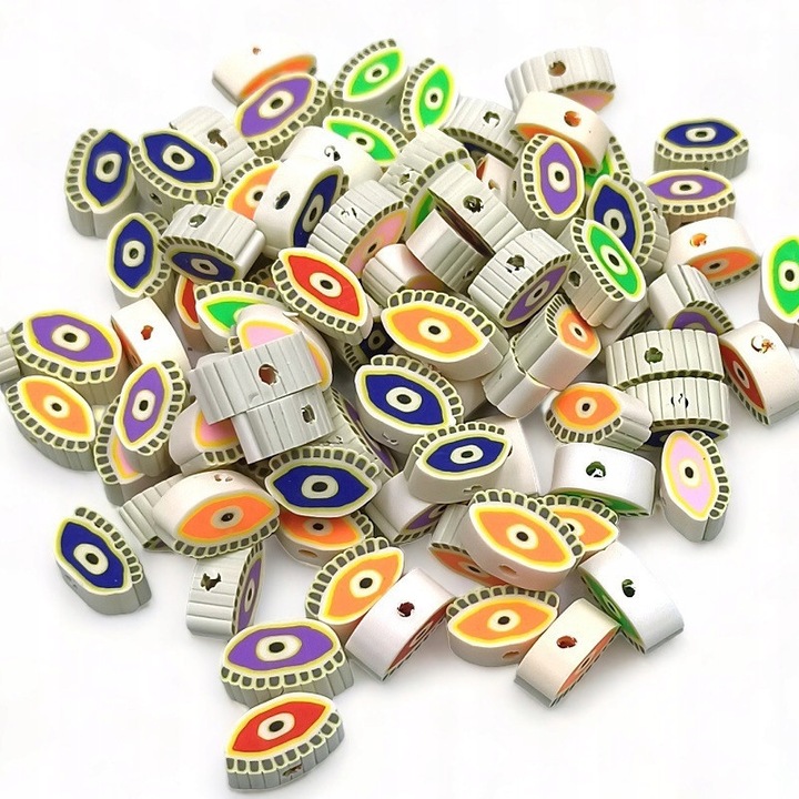 Set margele Ochi Norocos, DIYQueen, 100 bucati, multicolor, 11x6mm