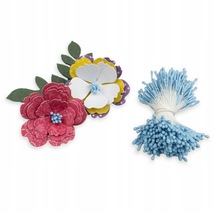 Set de stamine flori, DIYQueen, albastru, 2 mm, 6 cm, 400 bucăți