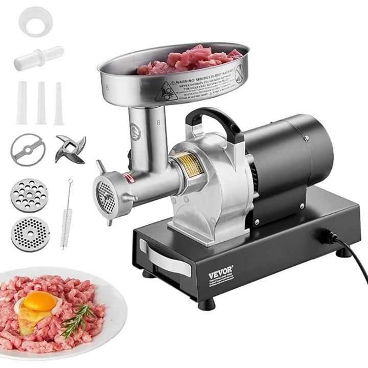 Masina electrica de tocat carne VEVOR pentru uz comercial, pentru carnati, 2, 72 kg/min, 350 W, cu lama si disc de macinare, masina de tocat multifunctionala din otel inoxidabil pentru bucatarie si restaurant