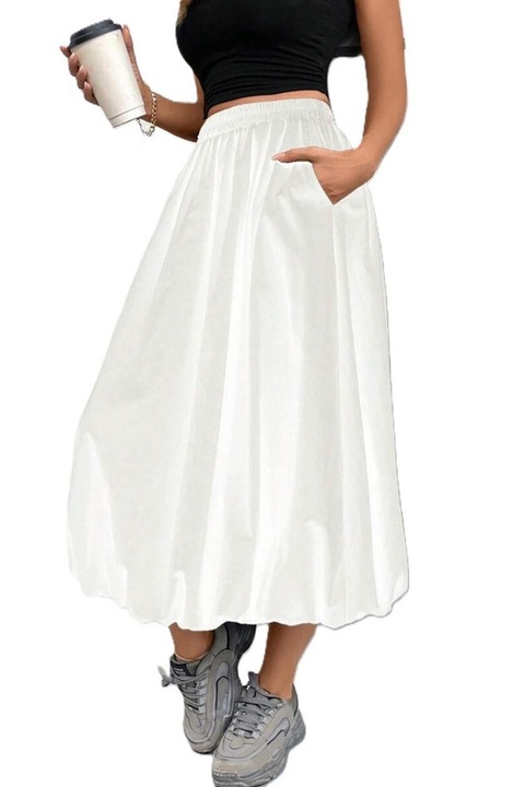 Fusta Dama, Talie Inalta & Elastica, Croiala In A, Alb