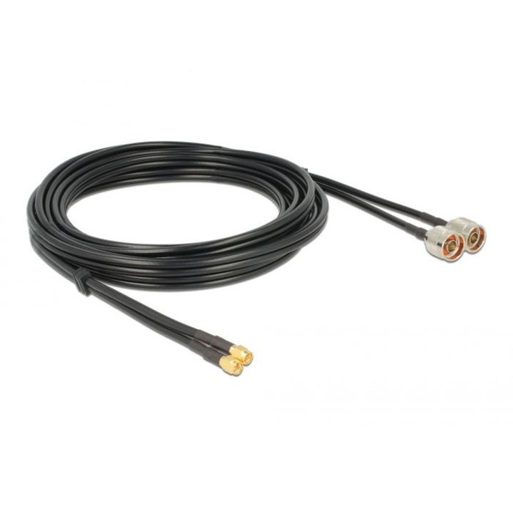 Cablu antena DeLock N plug > SMA plug, 5m, negru