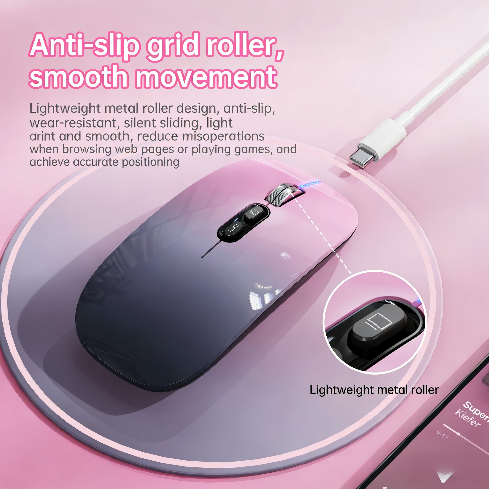 Mouse Cursor Roz Mouse Wireless MTEVOTX, Tri-conectivitate, Silentiu, Gradient, Roz ...