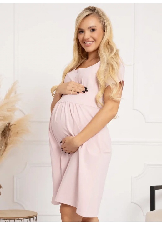 Camasa de alaptat For Mommy, din bumbac, croiala lejera cu maneca scurta, deschidere cu fermoar, lungime medie si doua buzunare laterale, masura Laura Pink, Roz