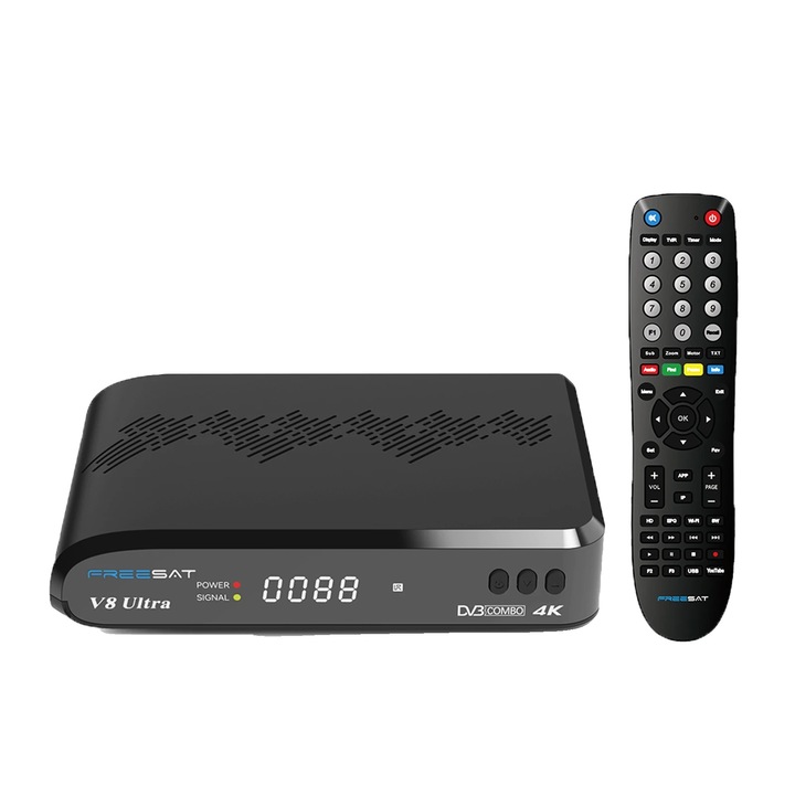 Receiver satelit V8 ultra, suport 4K UHD, conectivitate Wi-Fi, compatibilitate multi-limba, EU Plug