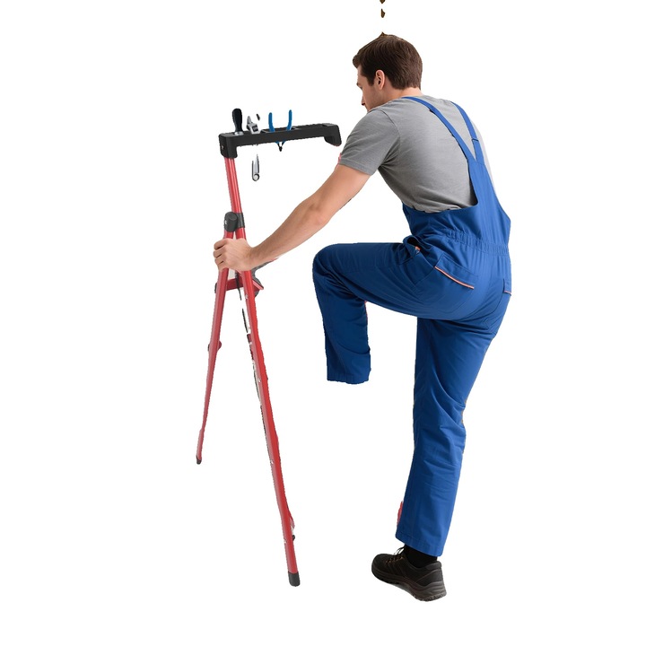 Összecsukható munkalétra, 4 fokos, max. teherbírás 150 kg, csúszásgátló gumírozott lépcsőfokok, szénacél kivitel