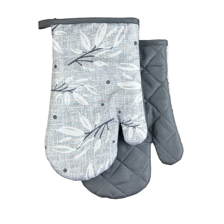 EUROMAT konyhai kesztyű szett mágnessel, 16x27cm, szürke, levelek