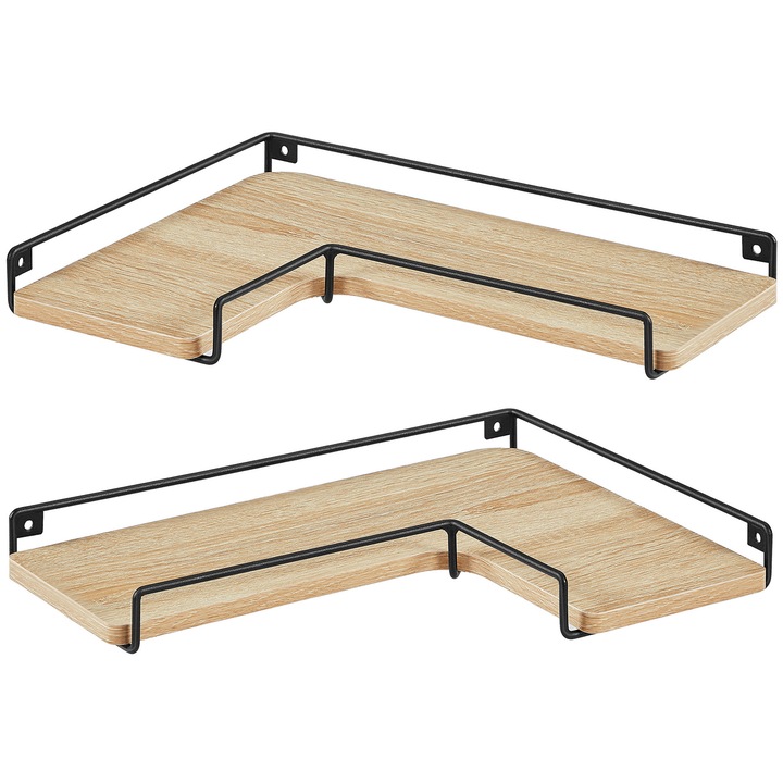 Rafturi coltare set 2 buc, LEOBERT, sonoma si negru, 40x29x4cm