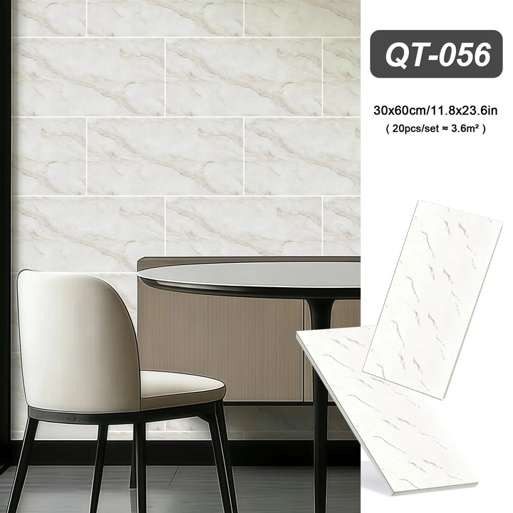 Panou decorativ, 056 stiluri, set 20 buc, PVC, rezistent la umiditate, autoadeziv