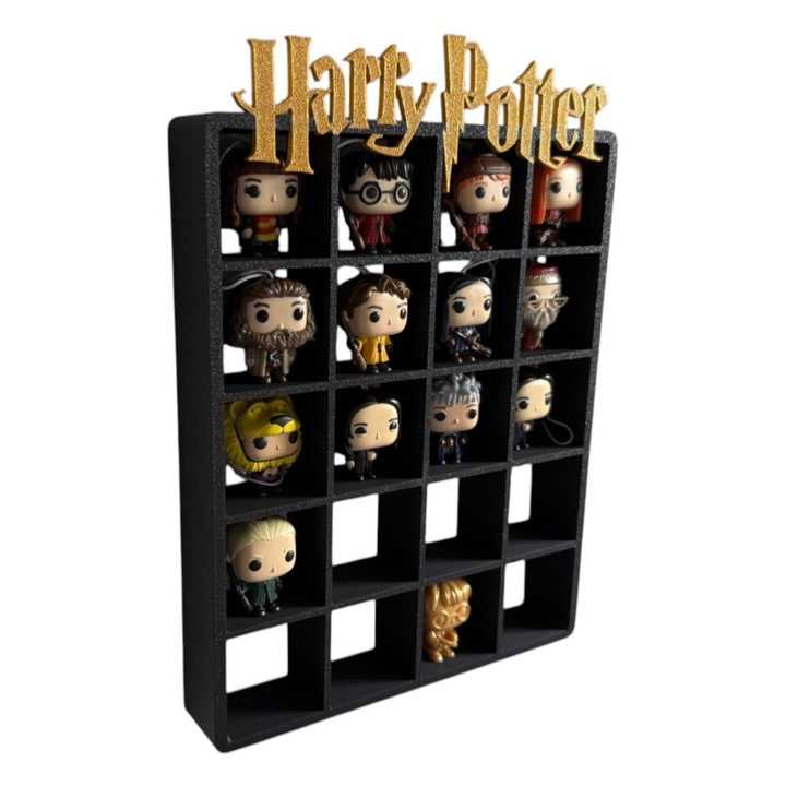 Suport perete figurine Harry Potter, capacitate 16 figurine, negru, 20.8x17.9cm