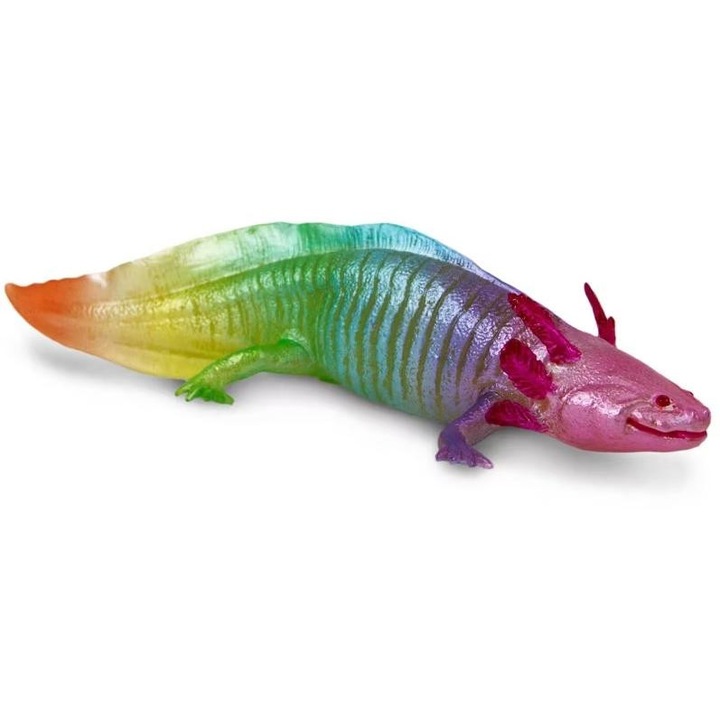 Figurină Safari Axolotl curcubeu, plastic vopsit manual, non-toxic, pentru băieți