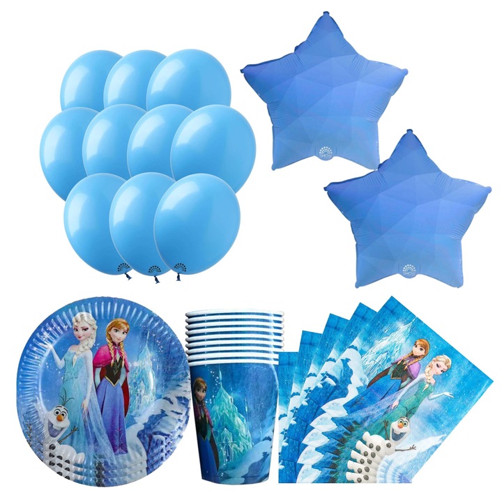 Set de ziua de naștere Frozen, baloane din latex, vesela din hârtie, albastru, multicolor