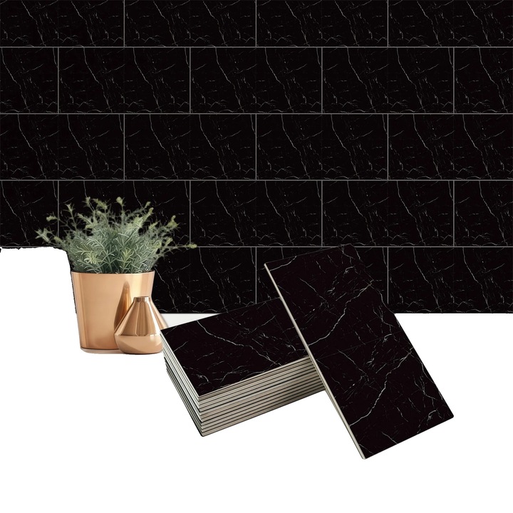 20 db Dekoratív Matrica Készlet, Márvány Mintás, Vízálló, Fekete-Fehér, 30x60cm
