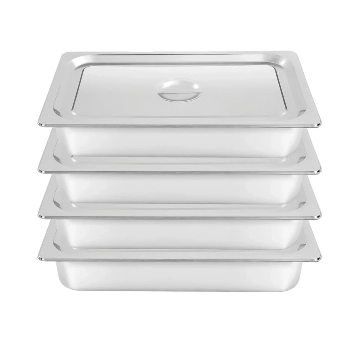 Set tigai din otel inoxidabil, 4 bucati, capacitate 9 litri, argintii