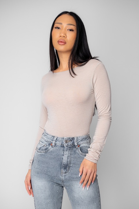 Bluza subtire din mix de casmir Beige 20617, Bej, One Size