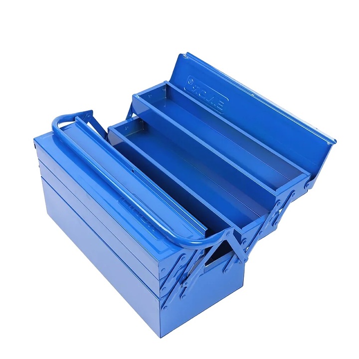 Szerszámosláda, tartós vas szerkezet, könnyen hozzáférhető kialakítás, kék, 40x20x21cm, 5 rekesz