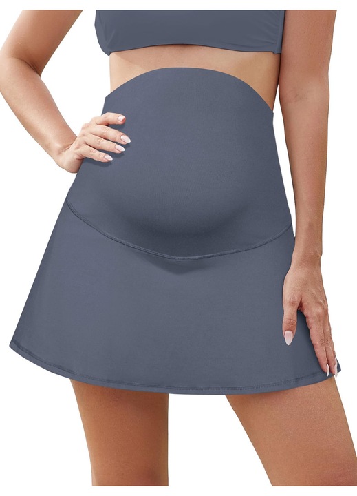 Fusta pentru gravide, cu pliuri, talie inalta, sport, cu pantaloni scurti interiori, marime X-Large, culoare albastru