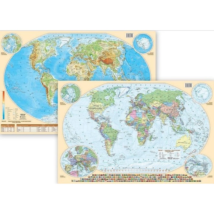 Harta de birou EkoGraf, politica si fizica, 1:60.000.000, laminata, 70x50cm