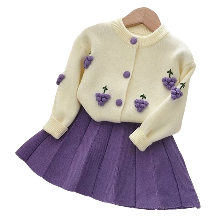 Compleu format din pulover si fusta plisata, Mov