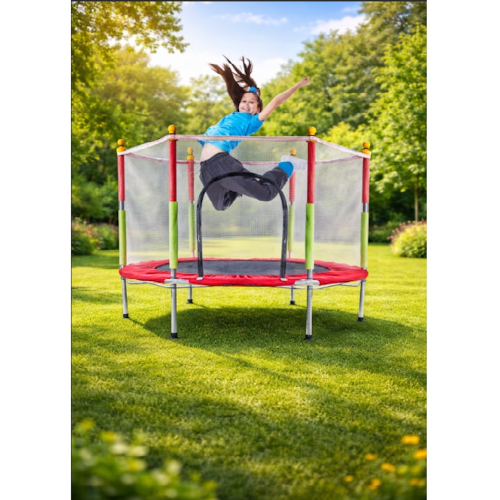 Gyermek trambulin 140 cm, Glow Goods, 6 láb, 10 színes labda, piros