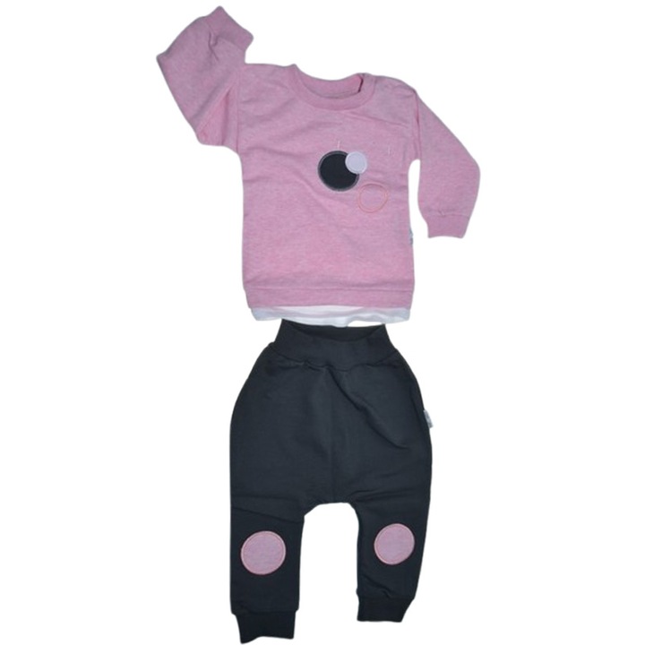 Compleu bebeluși 2 piese, Koala, bluza roz & pantaloni negri, bumbac, 80 CM