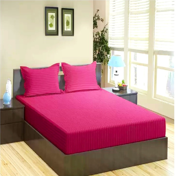 Husa de pat cu elastic Kotonia Home, Damasc Saten, Magenta, 100x200+20 cm