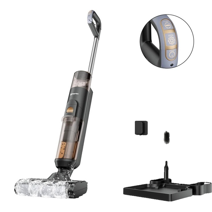 Aspirator fara fir pentru curatare umeda si uscata, detectie inteligenta a murdariei, autonomie extinsa, negru