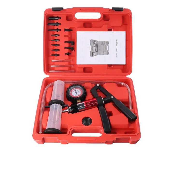 Set unealta pentru pomparea vidului, manometru, sistem de purjare a franelor, 15 inHg, dimensiuni compacte