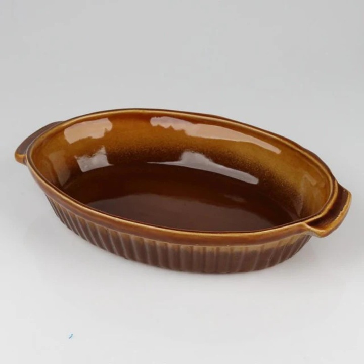 Set 2 Vase Termorezistente Ceramice Maro Oval 40x26.5 cm si Dreptunghiular 36x26x8 cm