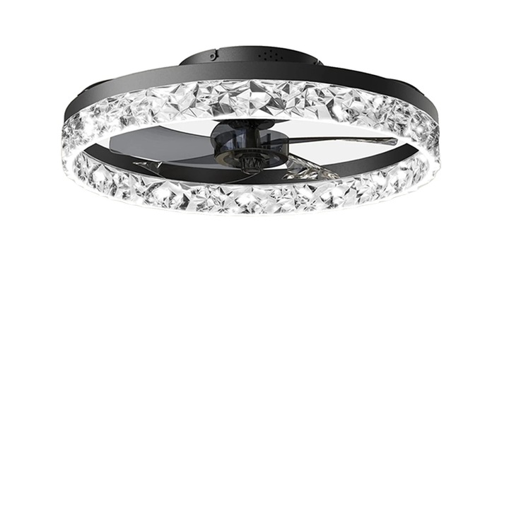 Ventilator de tavan, iluminare LED, control de la distanta, negru, 6 viteze, 10x20m