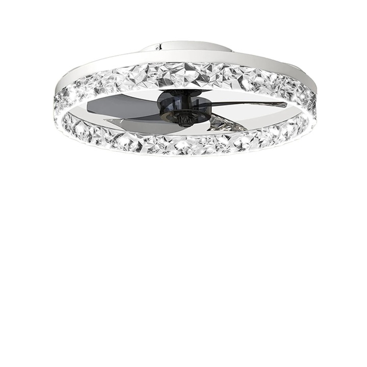 Ventilator de tavan cu iluminare LED, control de la distanta, 6 viteze, alb, 10x20m