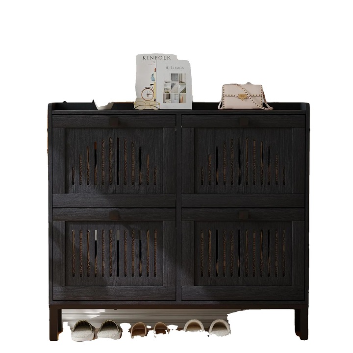 Dulap pentru pantofi, design compact, rafturi ajustabile, negru, 32 perechi