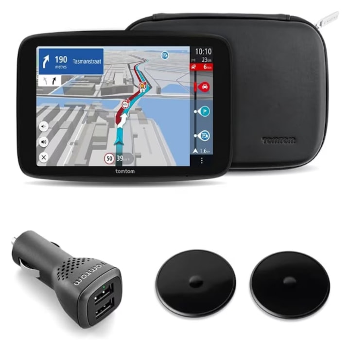 Sistem profesional de navigatie GPS TomTom Go Expert Plus Premium Pack 2024, 7 inch, Harta Lumii Full Truck, Camion, Autoturism, Actualizari prin Wi-Fi, Live Traffic, ADR, Camere radar, USB-C, Incarcatoar Dual, Husa piele (resigilat)