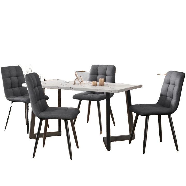 Set de 4 scaune de dining, design ergonomic, cadru metalic robust, gri deschis, dimensiuni potrivite pentru utilizare la masa