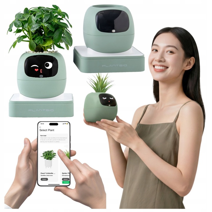 Ghiveci inteligent interactivata, Ivy Gen 2, monitorizare timp real, aplicatie mobila, verde, senzori umiditate lumina, design modern