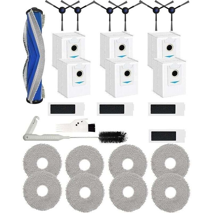 Set 27 accesorii de inlocuire pentru aspirator robot ECOVACS DEEBOT T30S, T30S COMBO, 1 perie principala, 6 perii laterale, 4 filtre HEPA, 6 saci de praf, 8 mopuri