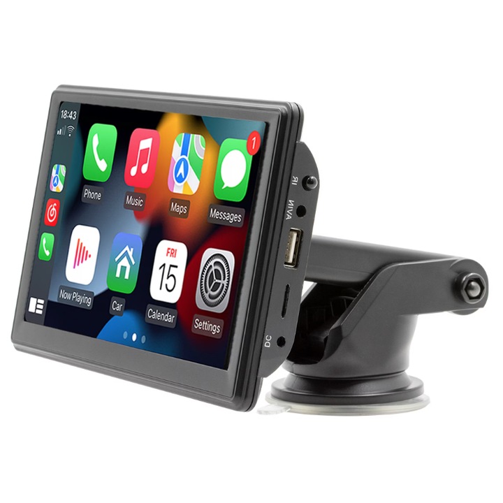 Navigatie 7inch Ecran Auto Portabil cu wireless CarPlay si android auto bluetooth FM transmitator intrare camera Marsarier 12V
