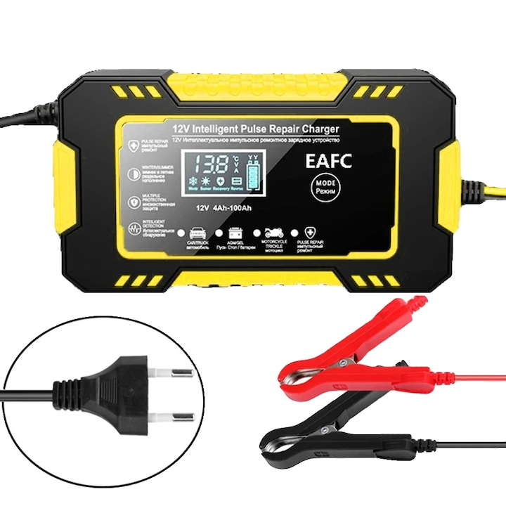 Redresor auto, Smart Charger, compatibilitate baterii multiple, 6A, galben, 150x85x62mm