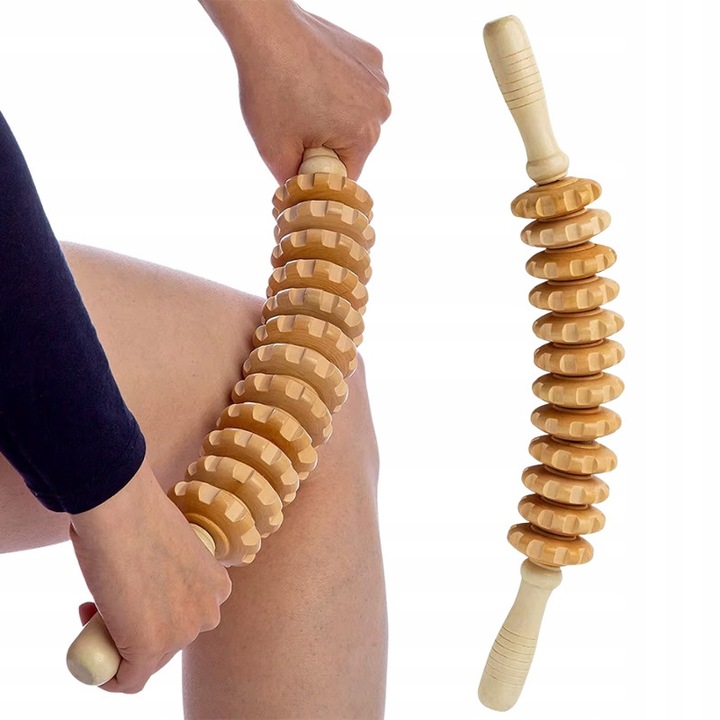Rulou de masaj din lemn, masaj corporal anticelulitic profilat