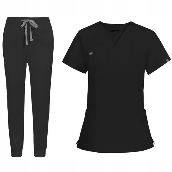 Uniforma medicala dama, negru, bluza si pantaloni, material de inalta calitate, confortabil, 2XL