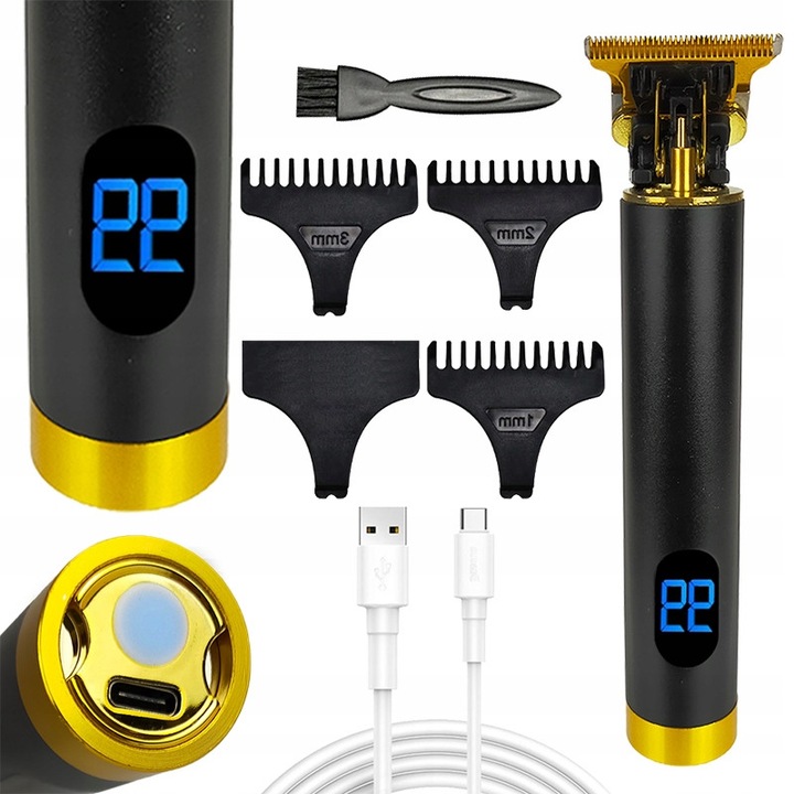 Masina tuns profesionala cu display LCD, 3 capete, Negru, 16.5x4x2.5 cm