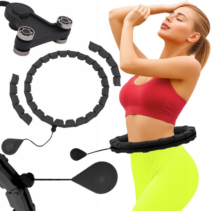 Hula hop set 24 segmente, ajustabil, masaj delicat, negru, 45cm