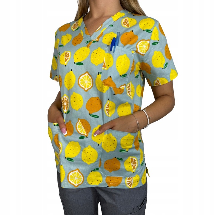 Tricou medical dama, 100% bumbac, model lamai, multicolor, L